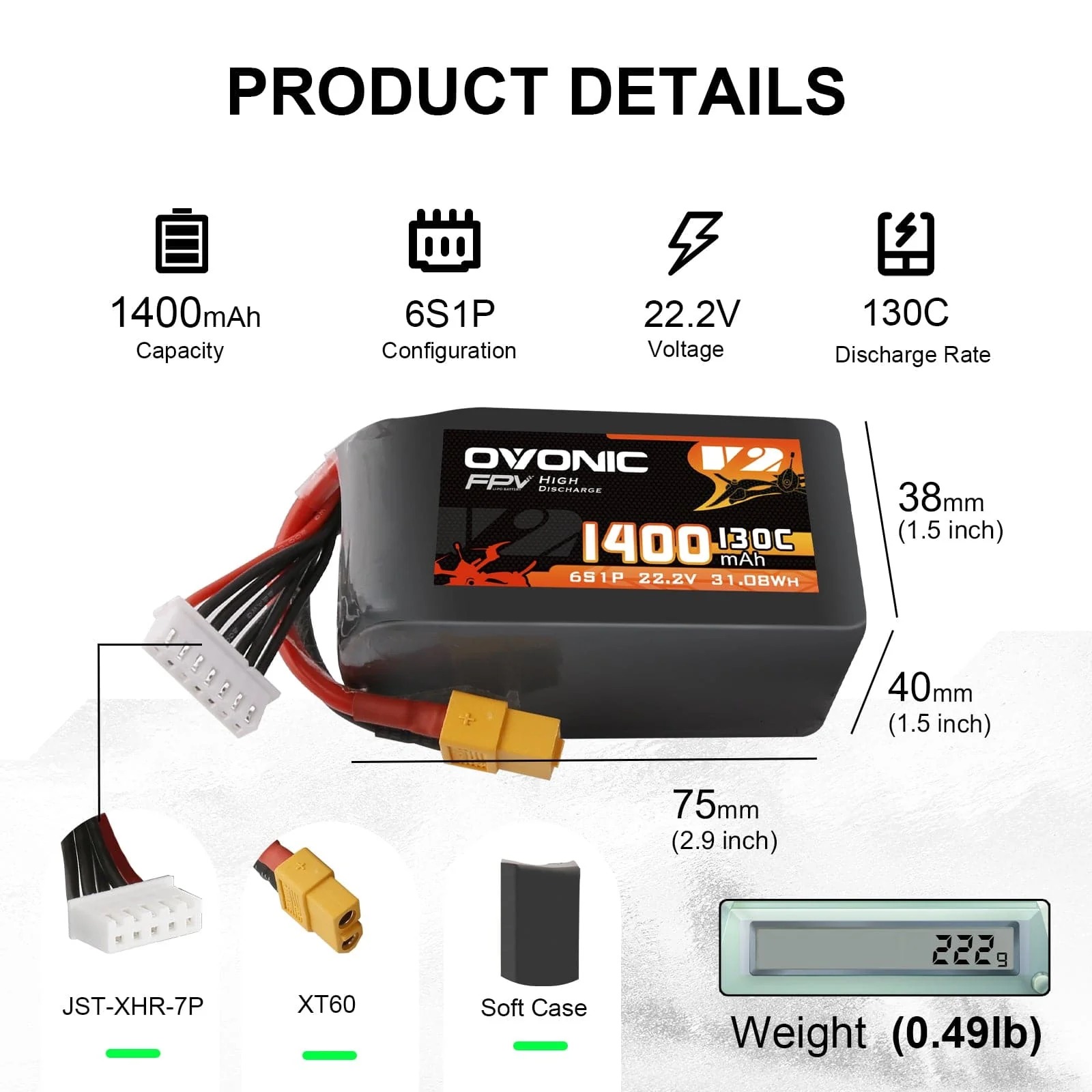 بطارية Ovonic 6S 1400mAh 130C  - مراجعة Walksnail Avatar Hd Goggles X وسعره